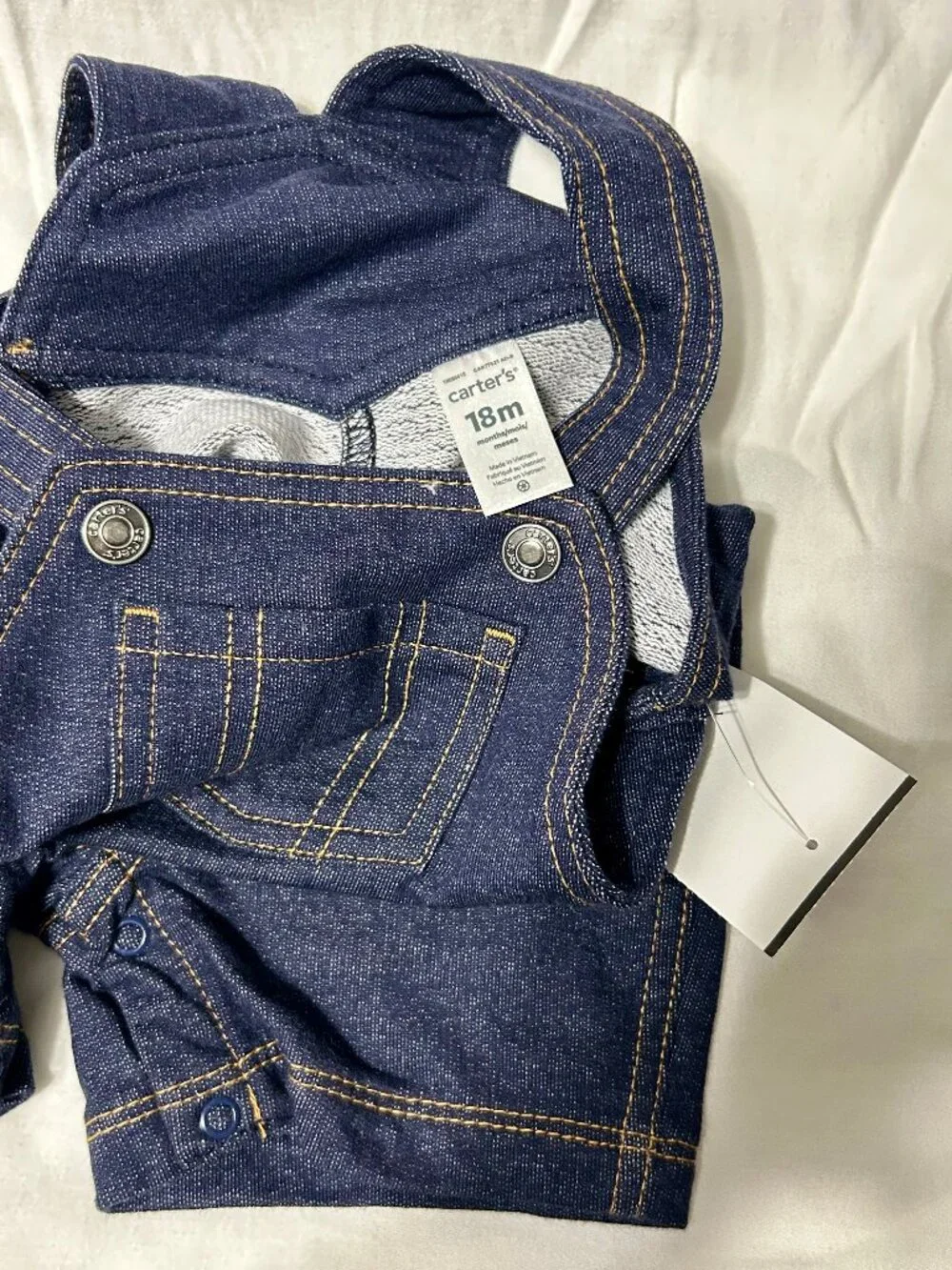18 month Carter's Light Weight Demin Style Stretch Overall Blue Shorts Pockets